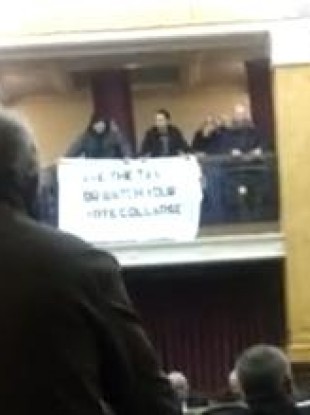 A still from a YouTube video of the meeting