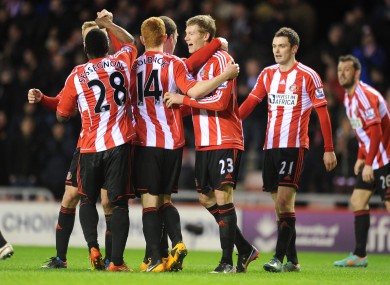 Sunderland's James McClean celebrates scoring with teammates following his goal against West Ham.