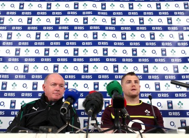 Head coach Declan Kidney and captain Jamie Heaslip at the Aviva Stadium today.