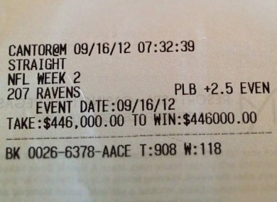 A winning docket from Money's NFL season of gambling.