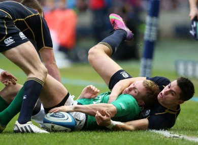 Sean Maitland hauls Keith Earls to the ground.