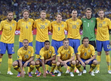 The Swedish team which started against France at Euro 2012.