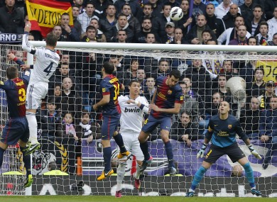 Ramos leaps highest to score the winning goal on Saturday.