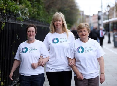 Pictured at the launch of the Ovarian Cancer Global Awareness Campaign today were Clare Keating, Blanchardstown, Dublin with Rachel Ireland, Cork City and Juliette Casey, Cork.