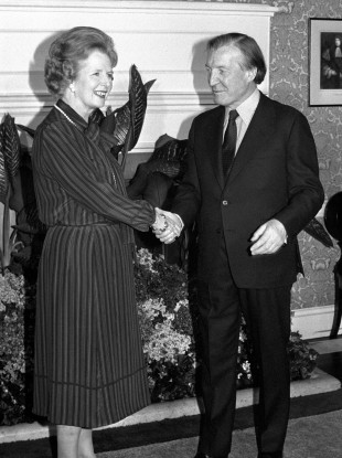 Charles Haughey, the then-Taoiseach, who arrived in London meeting Margaret Thatcher at 10 Downing Street for talks about Northern Ireland.