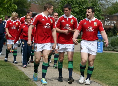 Jamie Heaslip with Jonathan Sexton and Cian Healy.