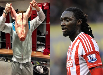 The pig's head that was found in the locker of Kenwyne Jones (right).