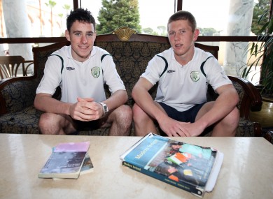 Ireland's Greg Cunningham and John Sullivan study for their Leaving during the U17 European Championships in 2008.