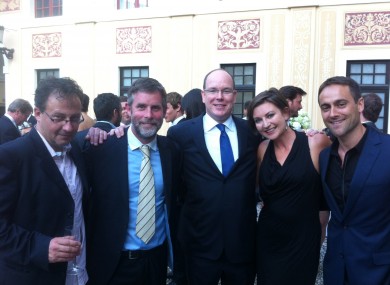 left to right Steve Matthews, David Caffrey, Prince Albert of Monaco, Suzanne McAuley and Stuart Townsend.