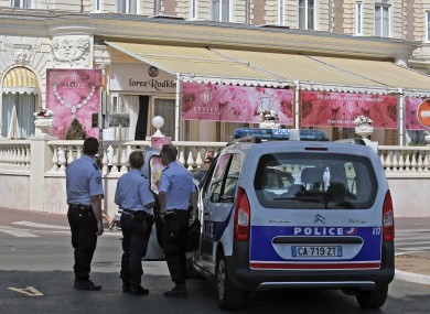 Police outside the Carlton hotel, in Cannes after the heist.