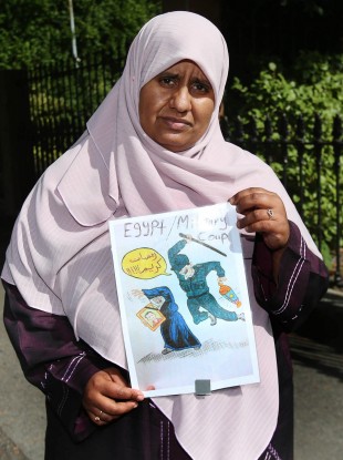 Nosaybe Halawa joins a protest at the Egyptian Embassy in Dublin calling for release of her siblings from custody on 19 August