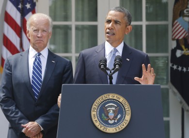 President Barack Obama and Vice President Joe Biden makes a statement about Syria in the Rose Garden at the White House in Washington earlier.