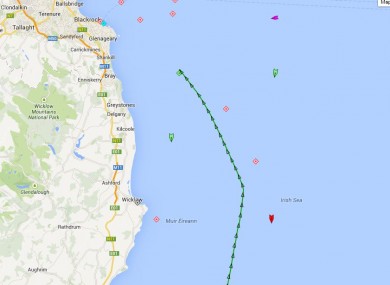The ship's course before running aground this morning.