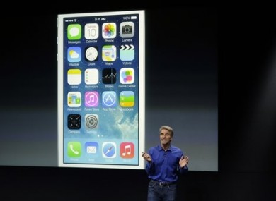 Craig Federighi, senior vice president of Software Engineering at Apple, speaks about the new iOS 7 release in Cupertino, today.