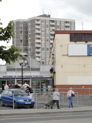 The Plunkett Tower block overlooks the Ballymun shopping centre.