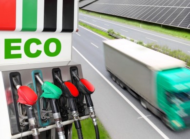 Gas station and truck. Ecology transportation concept.