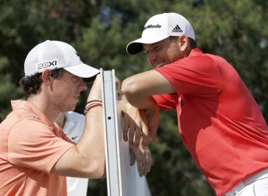 Rory McIlroy shares a joke with Sergio Garcia at last week's BMW Championship.