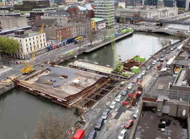 A view of the new bridge under construction during the summer.