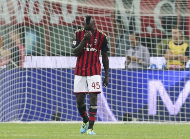 AC Milan forward Mario Balotelli after missing a penalty kick against Napoli at the San Siro.