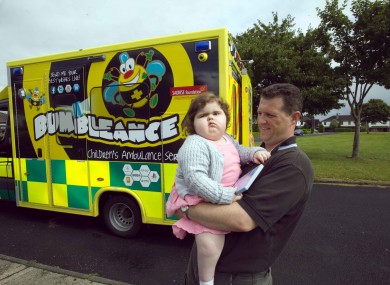 Aishling Quaid with her Dad Eamonn Quaid about to take their first journey in the BUMBLEance in Limerick.