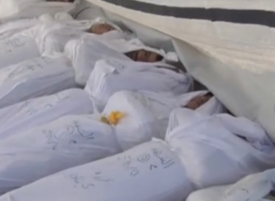 Rows of bodies in one of the videos posted by the US Senate Intelligence Committee.