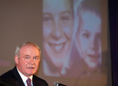 Northern Ireland Deputy First Minister Martin McGuinness speaks during the Tim Parry Johnathan Ball Foundation for Peace event at the Peace Centre in Warrington.