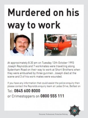 Details of the PSNI appeal for information about the killing of Joseph Reynolds in 1993.