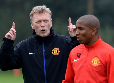 David Moyes on the training ground with Ashley Young.