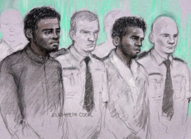 Sketch of the two men accused of the murder. Michael Adebolajo (left) and Michael Adebowale (right)