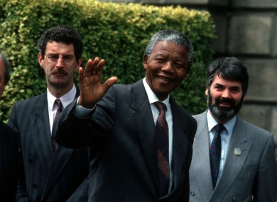 Nelson Mandela, Taoiseach Charles Haughey, Labour leader Dick Spring with Proinsias De Rossa in 1990.