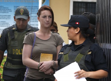 Michaella McCollum arrives for the court hearing in Lima today