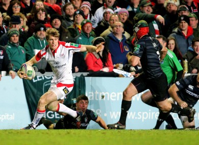 Andrew Trimble evades Ben Youngs.
