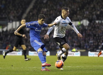 Oscar scores Chelsea's second against Derby.