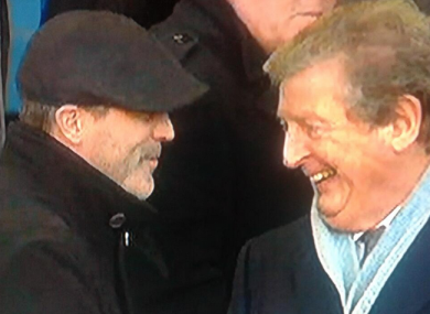 Roy Keane and Roy Hodgson catch up at Goodison Park.