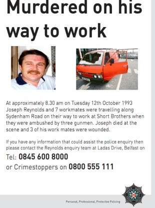 The leaflet released by the PSNI last October appealing for information.