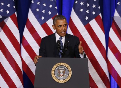 US President Barack Obama speaking in Washington today.