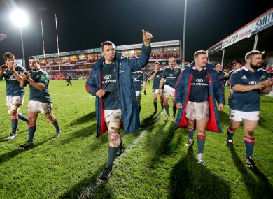 O'Mahony leads the Munster players in applauding their fans last weekend.