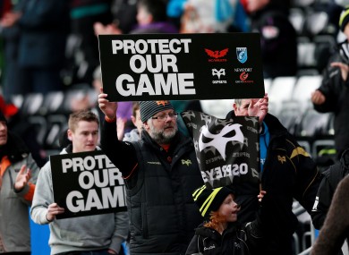 Ospreys fans show their support for the Welsh regions during last week's Heineken Cup game against Northampton.