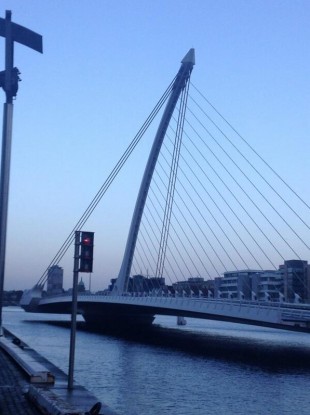 The Samuel Beckett Bridge. Closed to traffic earlier (but open to shipping).