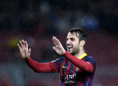 Barcelona's Cesc Fabregas reacts after scoring against Elche last week.