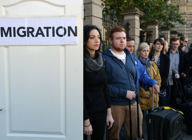 Moira Murphy from the 'We're Not Leaving' campaign pictured at the front of the Emigration queue today outside Leinster House