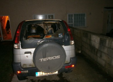 The car belonging to Cllr Hearne after the attack.