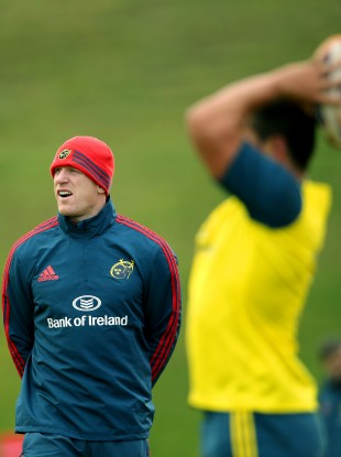 O'Connell watches Munster training on Tuesday afternoon.