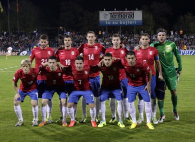 The Serbian team before last year's qualifier against Macedonia.