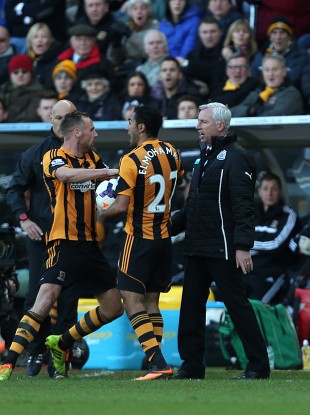 David Meyler reacts to Alan Pardew's antelope impression.