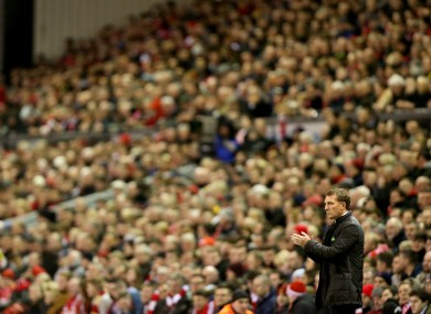 Brendan Rodgers on the sideline at Anfield tonight.