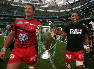 Gargantuan lock Bakkies Botha and Delon Armitage celebrate Heineken Cup success in 2013.