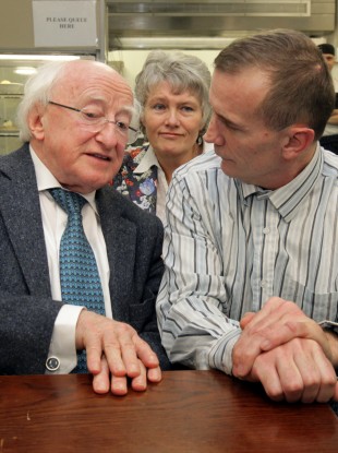 President Higgins speaking to homeless people (File photo)