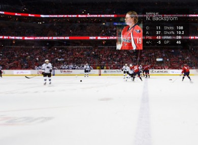 An example of Google Glass being used for sports with hockey fans provided with real-time states, instant replay and different camera angles via Glass.