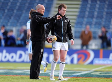 Townsend discusses tactics with fullback Stuart Hogg.